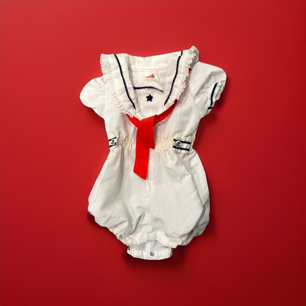 Vintage Sailor Girls Shortall Romper Nautical Good Lad 6-9Mos Cotton Made in USA